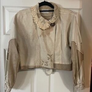 One-of-a-kind! Sharon Smith Santa Fe Cream Lace-Embellished Cropped Jacket